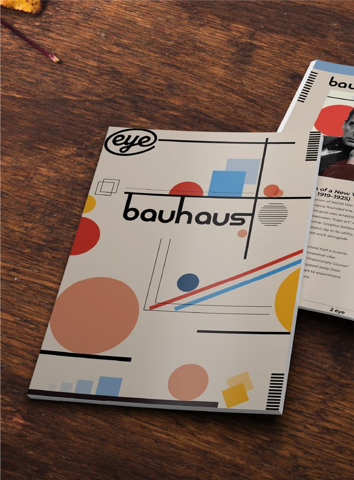 Bauhaus themed magazine cover for Eye magazine, featuring geometric shapes and bold typography